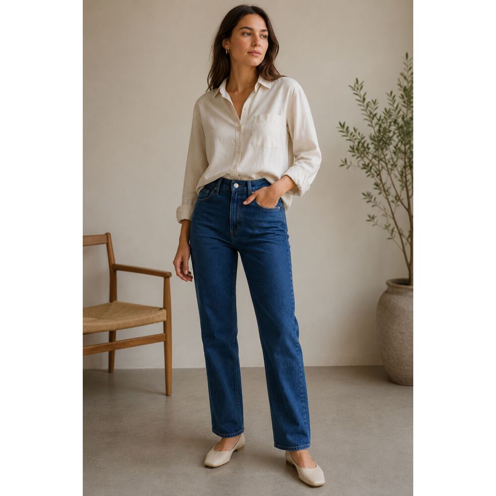 QUINCE Blue Bella Rigid Straight Denim Jeans Pants Trousers Women's Size 27